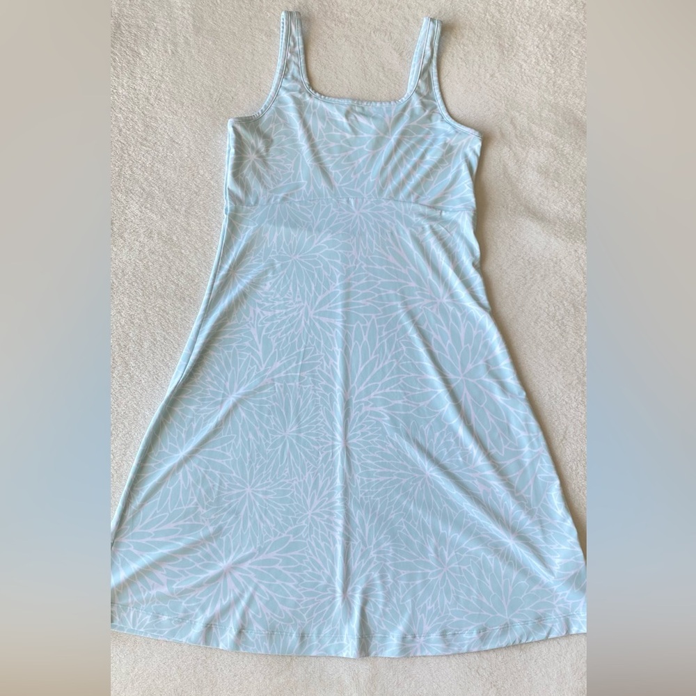 Columbia PFG Aqua Blue Floral Print Tank Dress UPF 50 Moisture Wicking Freezer - Picture 6 of 14